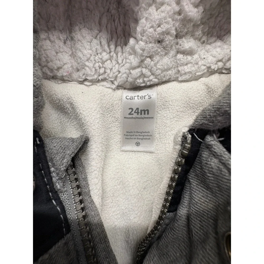Carters Boys Grey Quilted Sherpa Lined Hooded Puffer Jacket 24M GCL93276-SSI‎